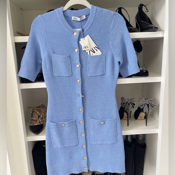 NWT GLOD BUTTON MINI KNIT DRESS BLUE  SIZE Small - Picture 13 of 14